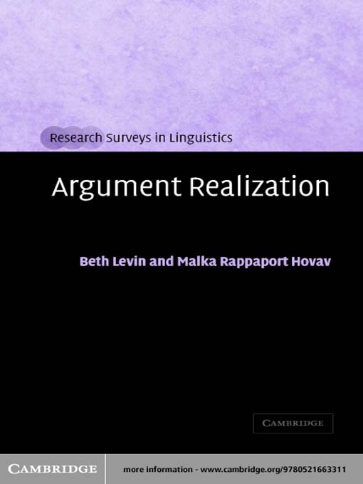 Title details for Argument Realization by Beth Levin - Available